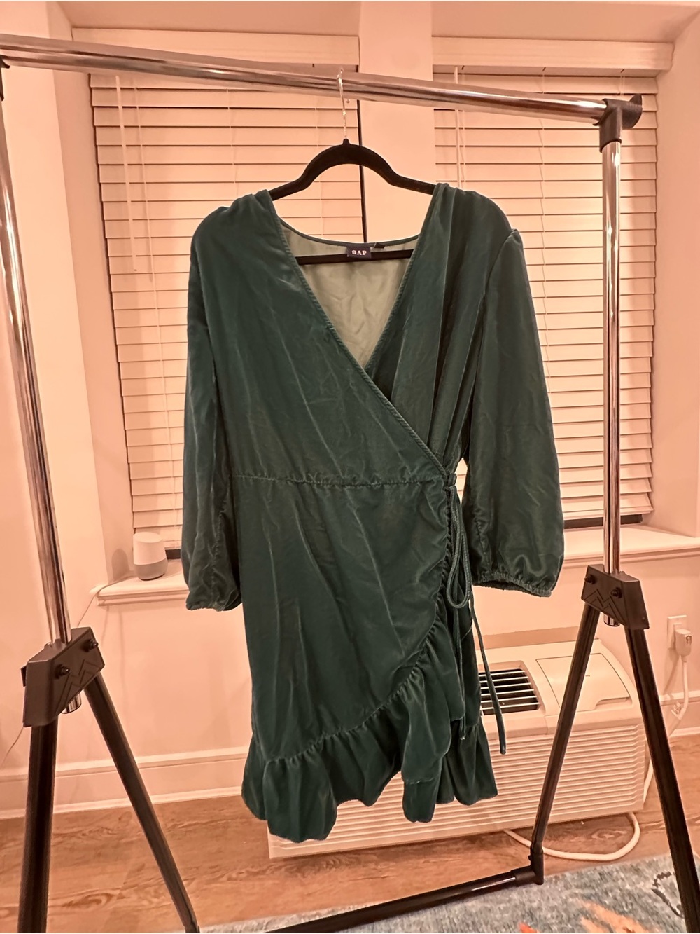 GAP Teal Velvet Knee Length Wrap Dress, Size L